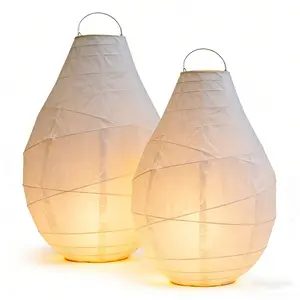 2PCS White Rice Paper Lampshade Set, Ceiling Pendant Paper Lamp Shade Japanese Style Teardrop Shape, White Paper Lamp Shades for Hanging & Table Lamp, Living Room Bedroom Party Wedding Decor