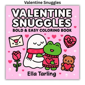 Valentine Snuggles – Bold & Easy Coloring Book for Kids & Adults: Cute Ghost & Frog Hugs with Hearts, Roses & Sweet Designs