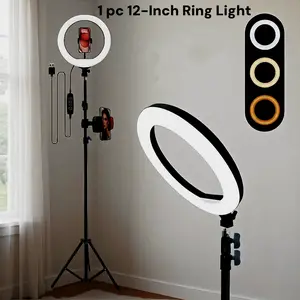12" Video Light with 43-71" Extendable Tripod & Phone Holder | Perfect Lighting for Live Stream, Makeup, YouTube & TikTok | Capture Every Moment of March Madness, Spring Break, Easter & the World Cup