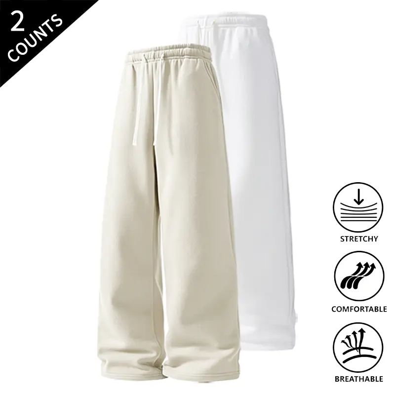 2-Pack Men’s Casual Straight-Leg Sweatpants, Loose Fit Comfortable Loungewear Pants, Elastic Drawstring Waist, Breathable, Streetwear & Athleisure Pants for Everyday Wear