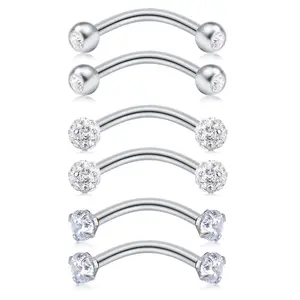 16G Rook Piercing Jewelry 6PCs/set Rook Earrings for Women Eyebrow Rings Stainless Steel Vertical Labret Jewelry Curved Barbell Snug Daith Surface Tragus Piercing Jewelry Silver