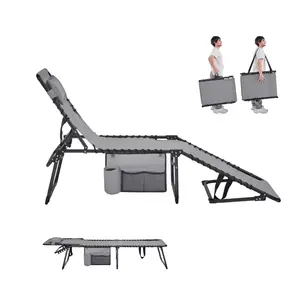 Outdoor Folding Tanning Chair with 5 Back Position, Gray