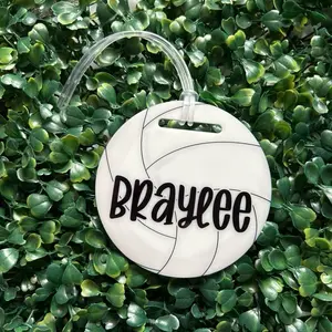 Personalized Volleyball Bag Tag - Custom Name & Number - 3.5" Acrylic Disc with Rubber Strap - Ideal for Sports Equipment - Volleyball Mom Gift