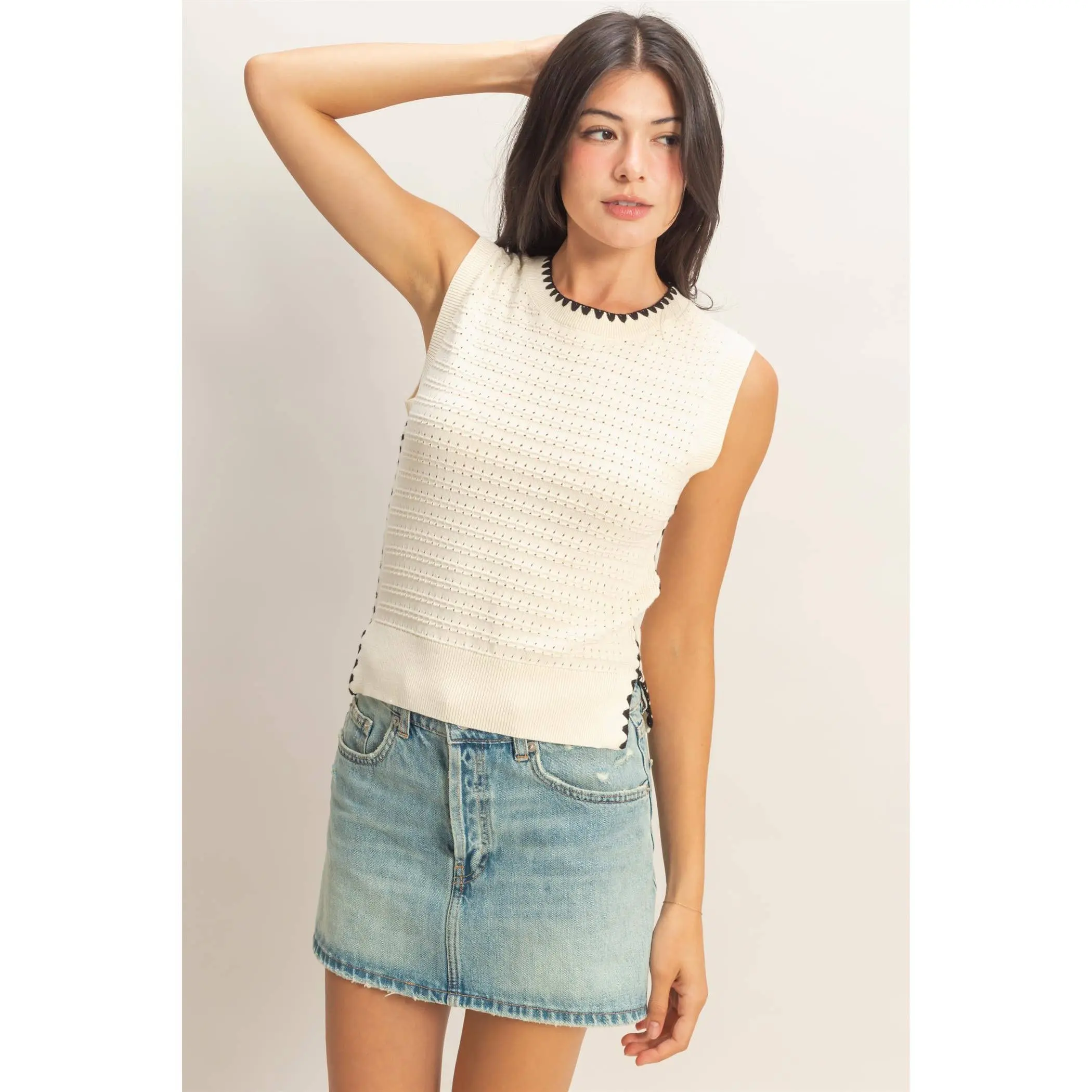 Eyelet Sleeveless Knit Top