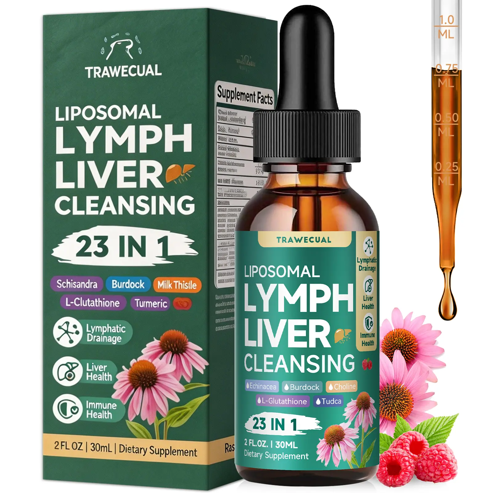 Lymphatic Drainage Support Drops  - Liposomal 23 In 1 Organic Supplement Help Fast Absorb with Burdock Root Echinacea CleaversHerb Dandelion Supports Lymphatic Health 2FL.OZ Healthcare Natural Supplement