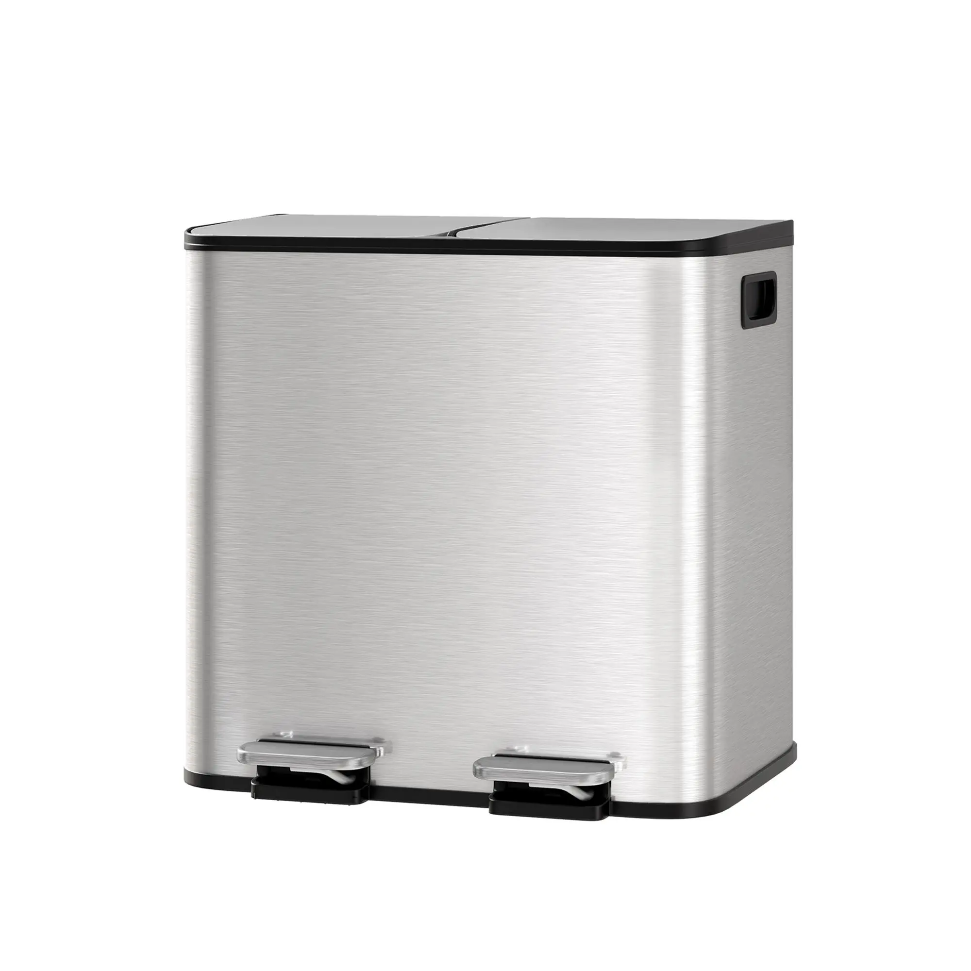 30L (2 x 15L) Dual Compartment Kitchen Trash Can – Stainless Steel Pedal Bin with Step Pedal, Soft-Close Lids, Removable PP Buckets, Liner Rim & Side Handles