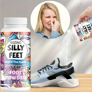 Rozino Silly Feet Shoe Powder - 4 Plant Ingredients (Baking Soda/Lime/Papain/Bath Fizzle) Stop Shoe Odor & Absorb Sweat, 100g - Dry, Fresh Shoes for Stinky Foot Issues