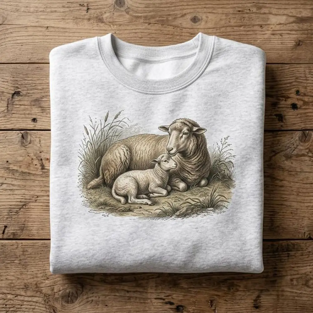 Women's Polyester Long Sleeve Fitted Hoodie Sweatshirt - Vintage Sheep Herding Lamb Farmer Retro Sketch Digital Print, Cottagecore, All Seasons Gift for Animal Lovers#147, Crew Neck, Graphic, Hand Wash Only, Round Neck