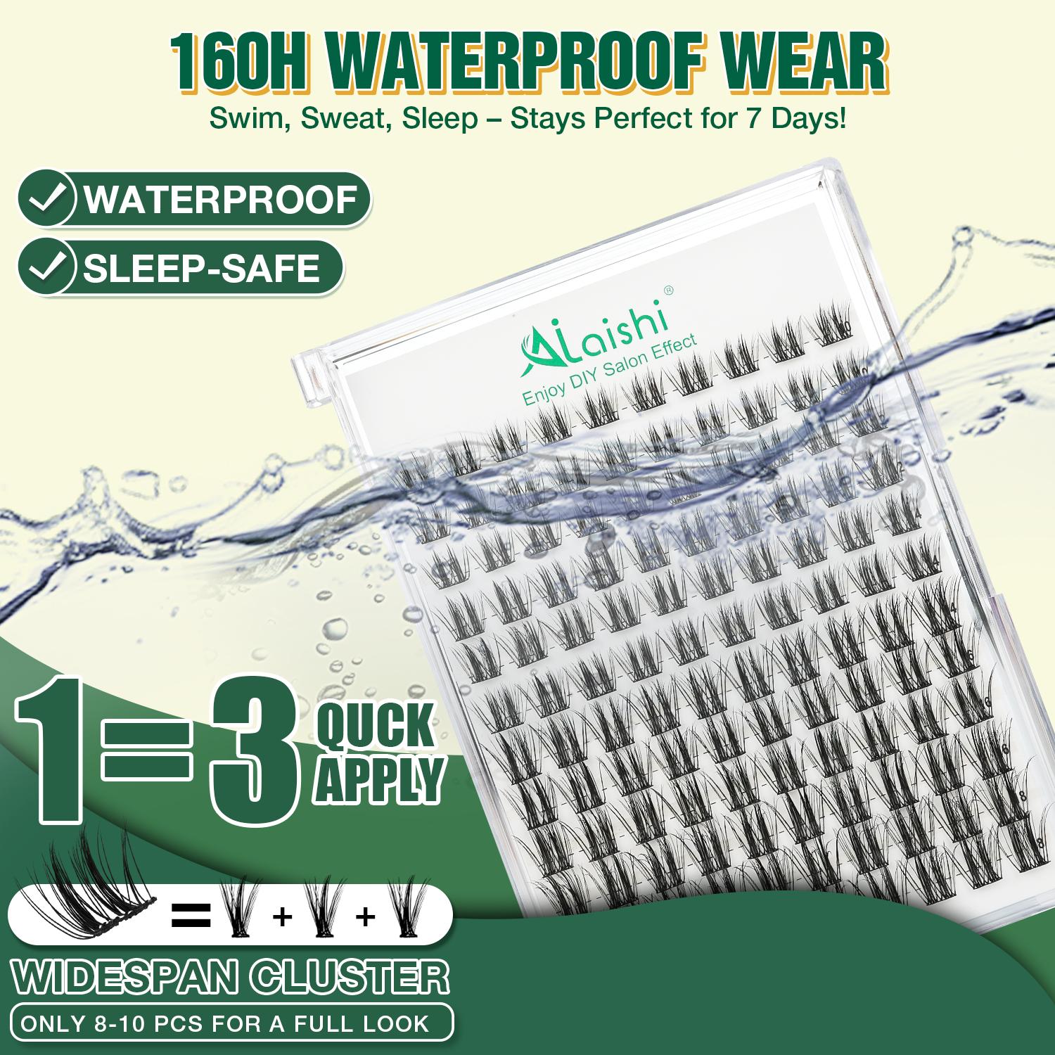 Ailaishi Cat Eye Lash Clusters Kit,  10‑18mm,120pcs D Curl Soft Natural Lashes with Bond and Seal, Remover, Tweezers, DIY 3D Cluster Eyelash Extensions, Natural Fake Wispy Individual Clusters