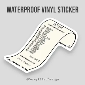 55 Burgers 55 Fries 55 Tacos Receipt Waterproof Vinyl Sticker | ITYSL Sticker | I Think You Should Leave Sticker | Tim Robinson Sticker