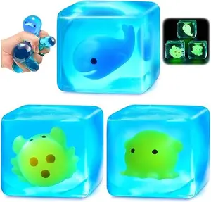 Squishy Stress Cube Fidget Toys Glow in The Dark Sensory Toys for Kids with Autism Stress Balls for Kids Teens Squeeze Toys for Anxiety Easter Basket Stuffers