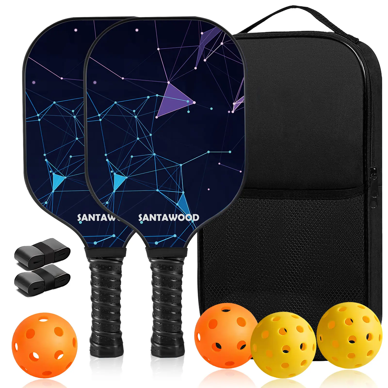 Pickleball Paddles Set of 2, Fiberglass Pickleball Racket, 2 Pickleball Rackets, 4 Balls, 2 Grip and 1 Portable Carry Bag, Aesthetic Pickle Ball Rackets 2 Pack for Men Women Beginners