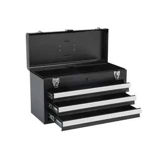 Tool Box 20.5-inch Portable Metal Tool Box with 3 Drawers Tool Organizer Black On-Site