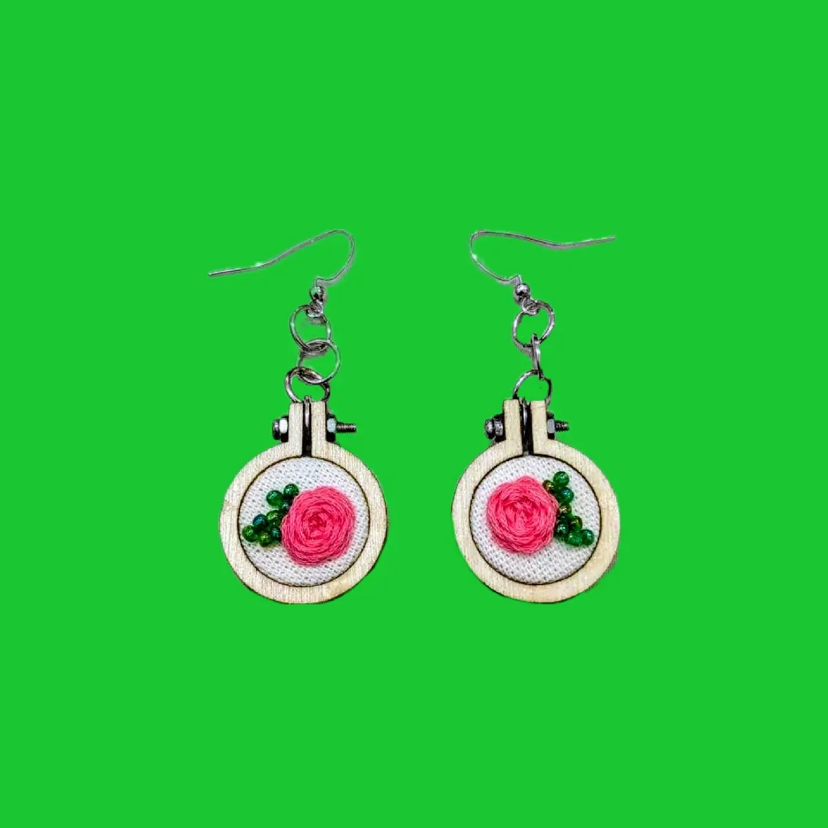 Custom* Hand-Embroidered Earrings / Made in Mini Wooden Embroidery Hoops