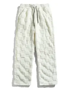 Men's Winter Two-Tone Plush Pants, Classic Fashionable Versatile Casual Fitted Small Grid Plaid Fleece Long Pants, Modern Home Wear, Comfortable and Soft Stylish