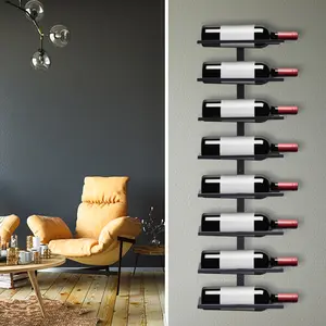 Wall Mounted Wine Rack, Black Modern Wine Storage Rustic Wine Bottle Glass Floating Racks Wine Display Storage Holder Wine Bottle Stemware Glass Rack for Kitchen Bar, 10.63x3.54x35.43inch (8 Bottles)