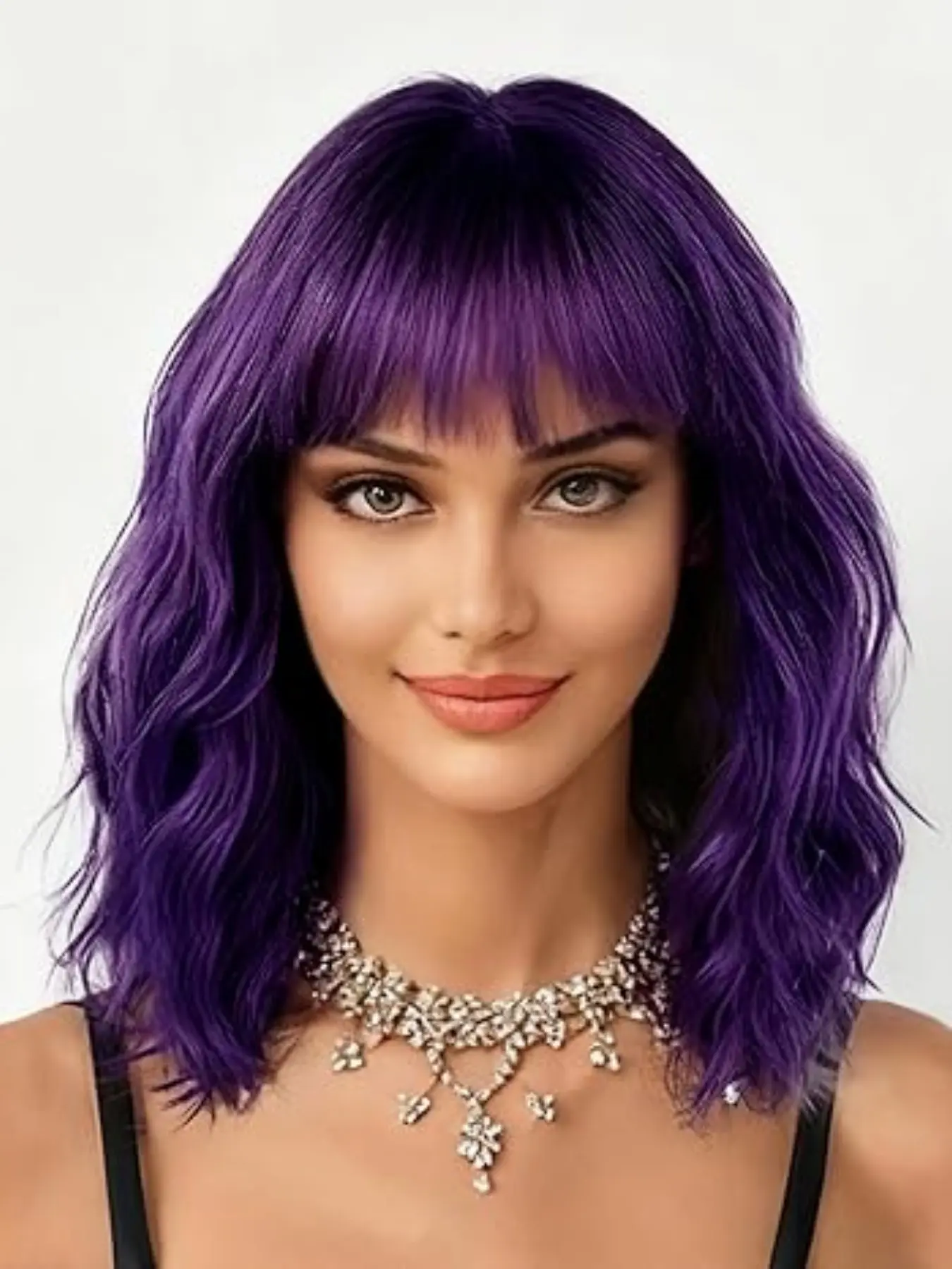 Short Wigs with Bangs 14inch for Women, Mixed Colors or Solid Colors ...