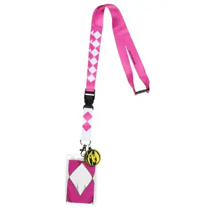 Power Rangers Pink Ranger ID Lanyard Badge Holder w Character Card and Mighty Pterodactyl Emblem Rubber Pendant