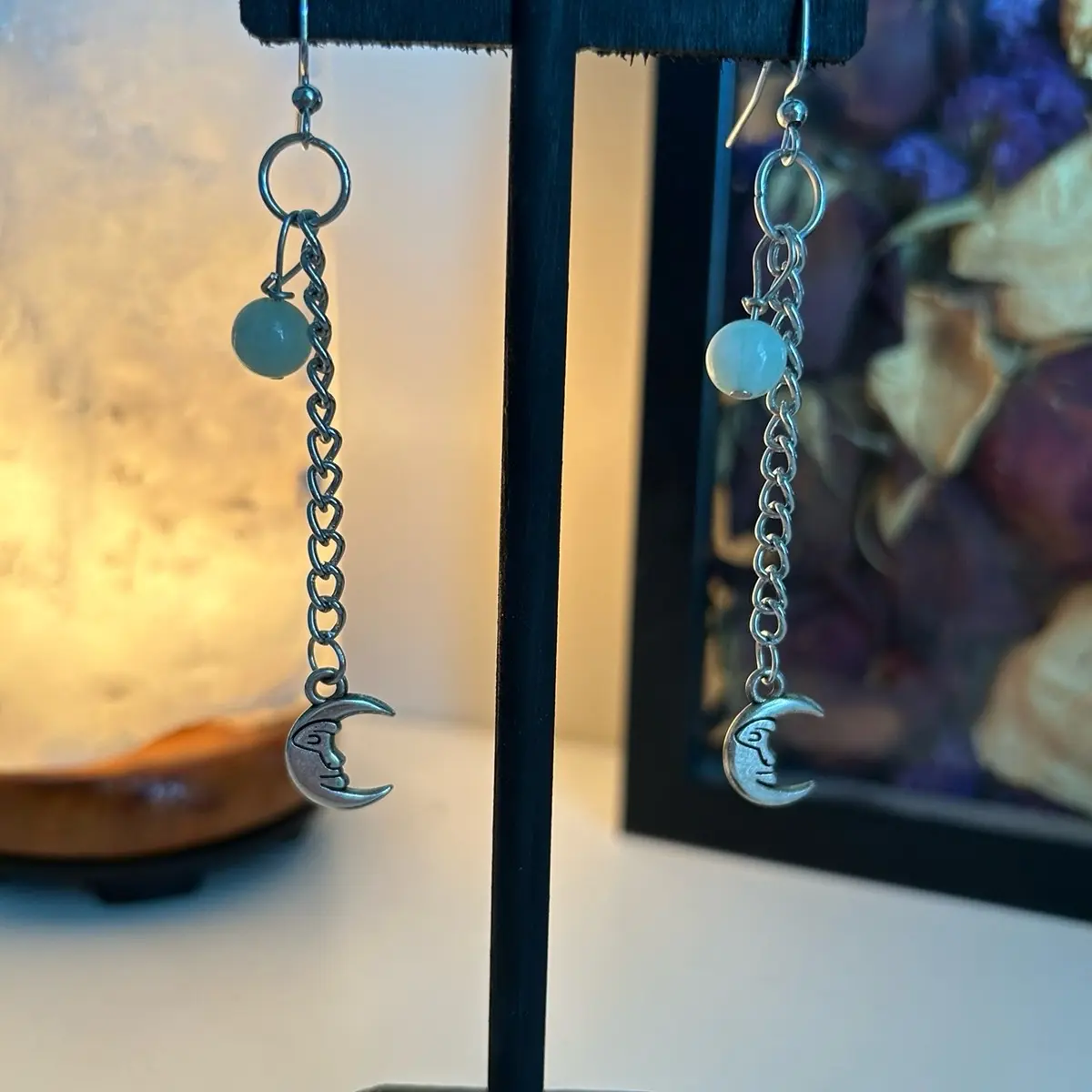 green aventurine moon chain earrings