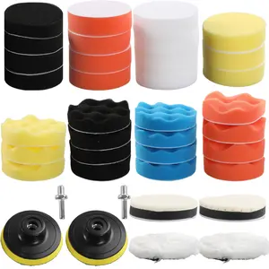 38 Pieces Car Polishing Pad Kit 3 Inch Buffing Pads Foam Polish Pads Polisher Attachment for Drill