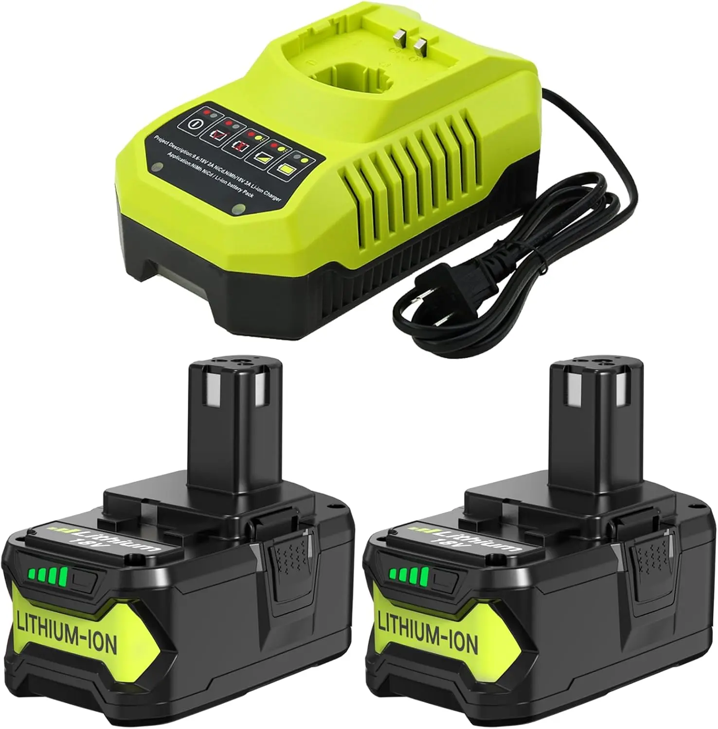 18V High-Capacity Rechargeable Power Tool Batteries and Charger Replacement Kit for Ryobi - 6000mAh Battery, Fast Charger Compatible with P108, P117, P107, P109