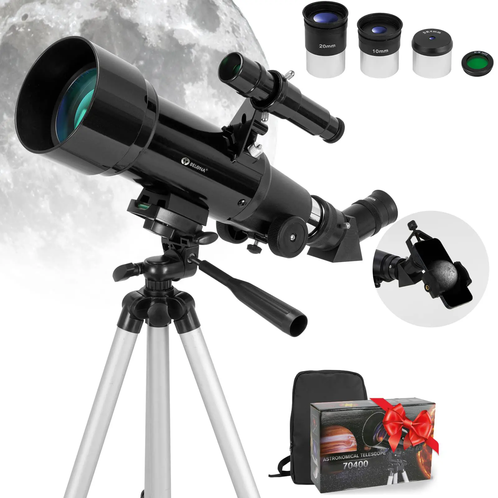 70400 Astronomical Refractor Telescope, 70mm Aperture, Sturdy Durable Design, with Bracket and Storage Bag, for Astronomical Observation and Outdoor Stargazing, Sturdy Durable Telescopic, Powerful Telescope, Telescope View