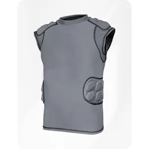 Exxact Sports Defender Youth Padded Football Shirt - Football Rib Protector with Shoulder & Spine Pads, 5-Pad Football Compression Shirt Gray (Youth)