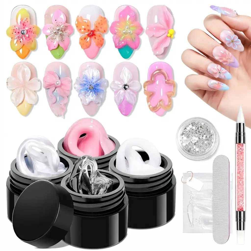 **4PCS 3D Sculpting Builder Gel Nail Polish, Solid Gel for Nail Extension & Manicure, Professional Nail Art Gel, Halloween & Christmas Gift**