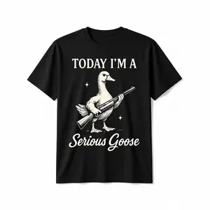 [100% Cotton] Graphic Tee With Serious Goose Print, Merging Quirky Animal Art And Funny Slogan, A Standout Casual Wear T-Shirt For Men And Women