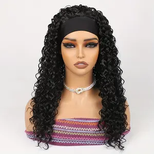 Water Wave Curly Half Wig with Headband - Synthetic, Wet and Wavy, Attached Headband, Daily Use, Black Color, Realistic Hairline, Soft Breathable, Easy to Wear Style  chocolate brown wig