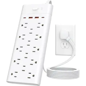 Surge Protector Power Strip Outlet Extender with 14 Outlets and 4 USB Ports (2 USB C), 6 Ft Flat Plug Extension Cord, 1700 Joules, Wall Mount for Home, Office, Dorm, White