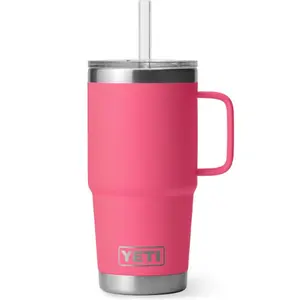 YETI Rambler 25oz Travel Mug Water Tumbler, Handle & Straw Lid, Tropical Pink