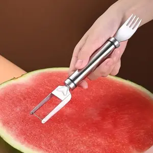 2 in 1 Watermelon Fork & Slicer, 1/2 Counts Stainless Steel Watermelon Cutter, Fruit & Vegetable Utensils for Kitchen, Camping & Family Parties