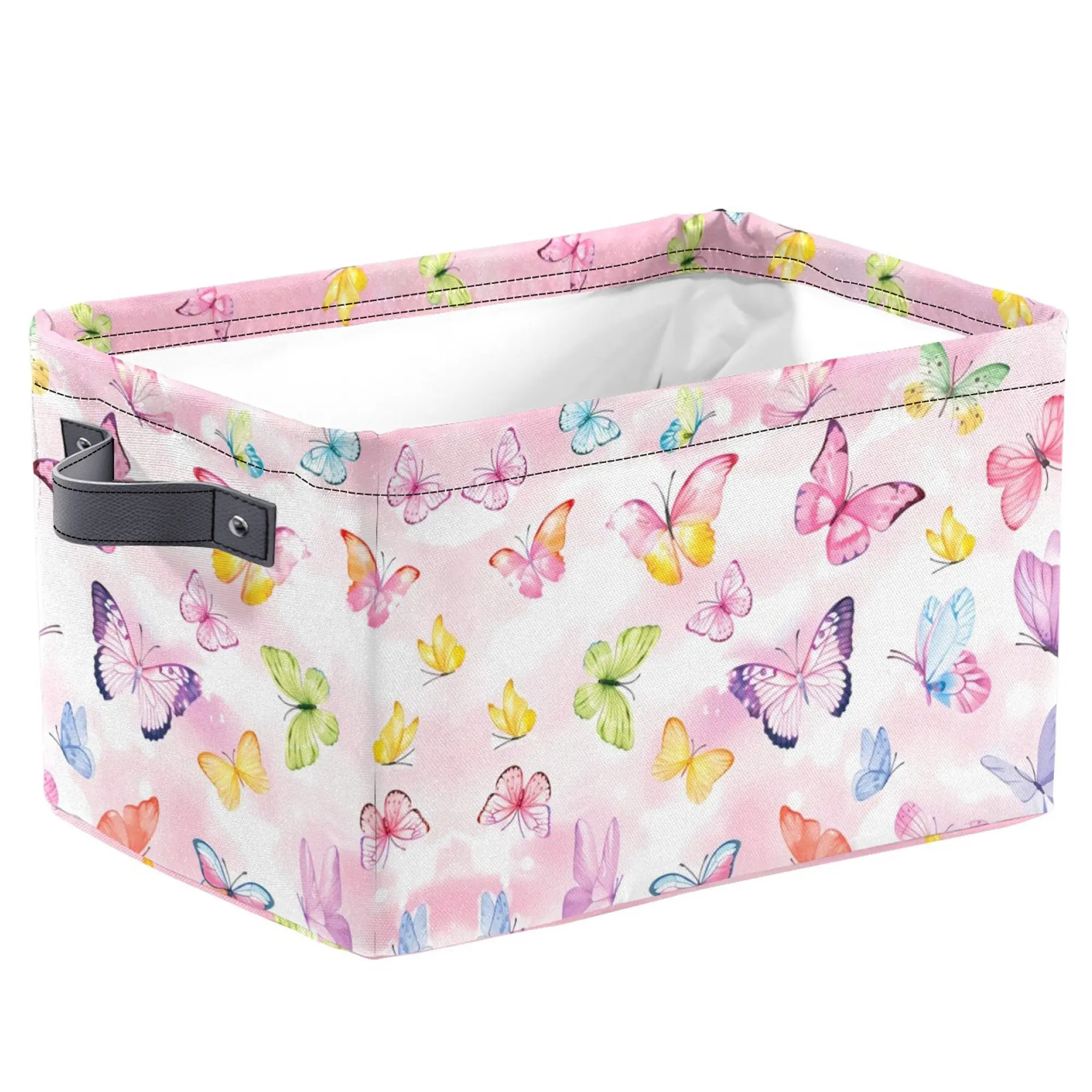 Pink Dream Butterfly Multifunctional Storage Basket Foldable Rectangular Clothes Toy Storage Box Bookshelf Basket with Colorful Butterfly Design