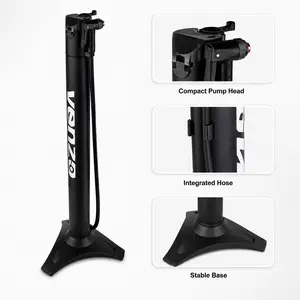 Portable Bicycle Floor Pump with Universal Valve Adapter, Compatible with Presta, Dunlop & Schrader Valves, Bike Tire Pump with Hose and Stable Base