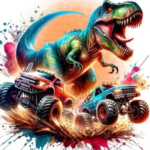 5D DIY Full Drill Round Diamond Painting - Diamond Art Craft Kit Dinosaur, Monster Truck, Colorful Mosaic, Canvas - DIY Decorative Painting, Home Wall Decor, Perfect for Halloween and Christmas, Independence Day, Birthdays,  Diamond Painting Kits