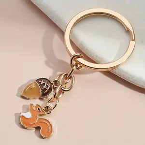 2pcs Cartoon Squirrel Pine Cone Keychain Cute Animal Key Ring Purse Bag Backpack Car Key Charm Accessory Women Gift
