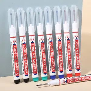 10-Piece Multi-Use Long Hole Marking Set, Waterproof Metal Punch Pen, Blue Ink Fine Tip Pens for Woodworking Decoration, Fine Tip Markers, Permanent Oil Marker