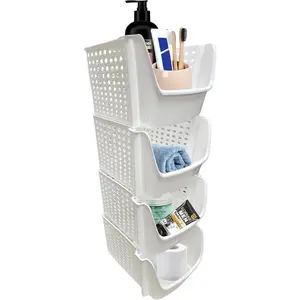 TidyFriend Small Stackable Storage Bins for Toy Organizer and Storage 4 Pack, Toy Storage Organizer for Kids Room and Home Organization (White)
