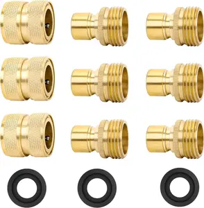 STYDDI Brass Full Flow Garden Hose Quick Release Connect Adaptor Fitting, Full Port Solid Brass Outdoor Water Hose Quick Disconnect Connector Coupler with Male and Female, with 4 Hose Washers - 3 Sets