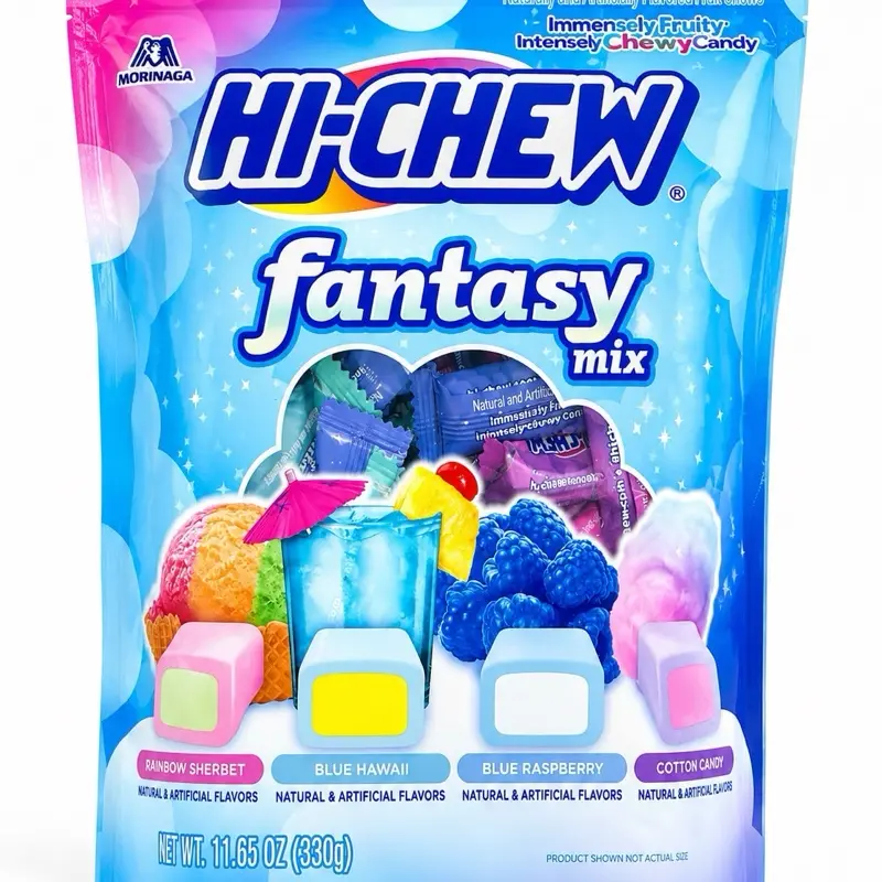 HI-CHEW Fantasy Mix Soft Chewy Candy Variety Pack – Rainbow Sherbet, Blue Hawaii, Blue Raspberry & Cotton Candy (11.65 oz)