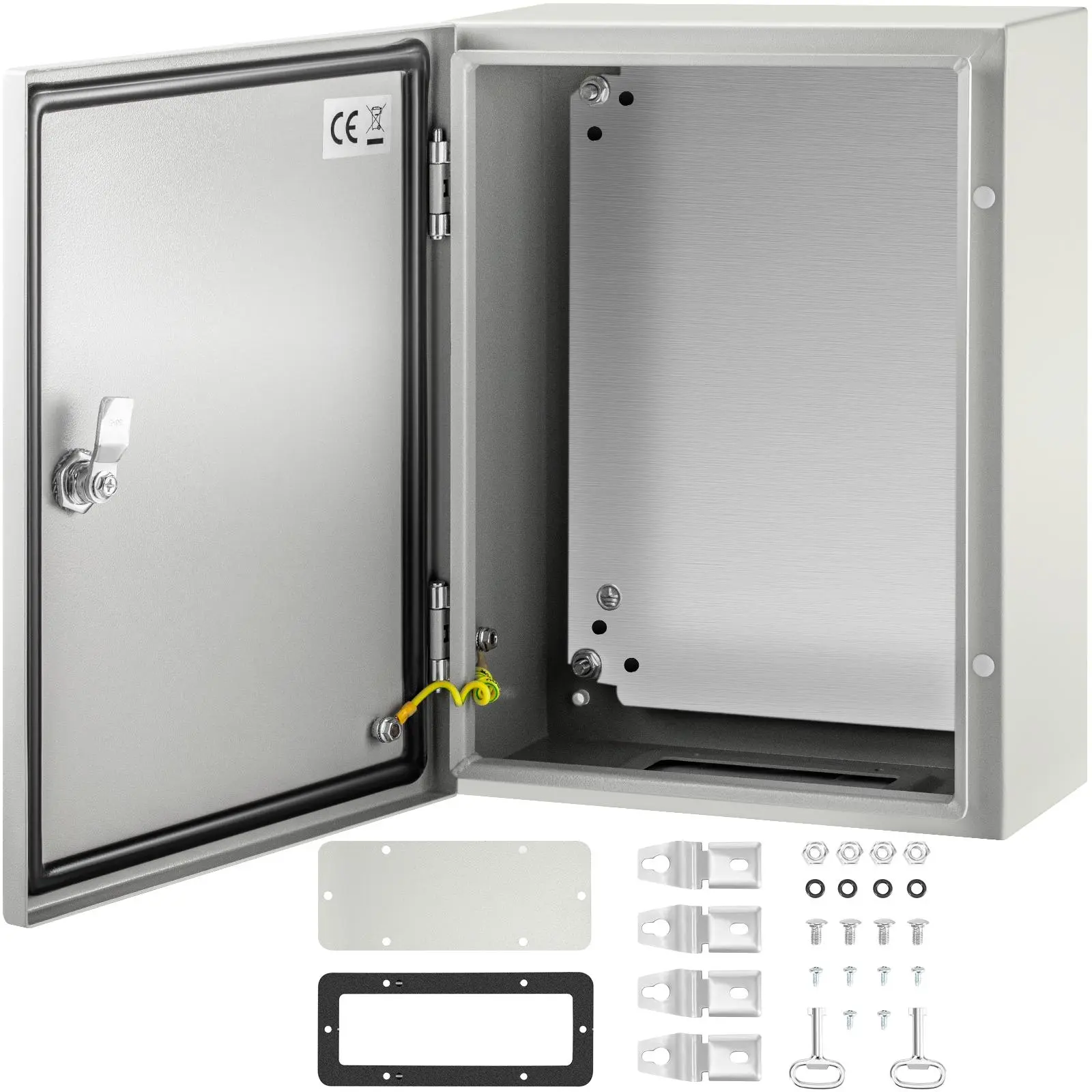 【Fallpicks】VEVOR Carbon Steel Electrical Junction Box, 16x12x6 inches, Hinged Cover, IP66 Waterproof & Dust-Resistant, Outdoor Wall-Mount, 4 Holes, Pre-Installed Grounding Screws, Includes Mounting Plate, Excellent Sealing Performance, for Courtyards