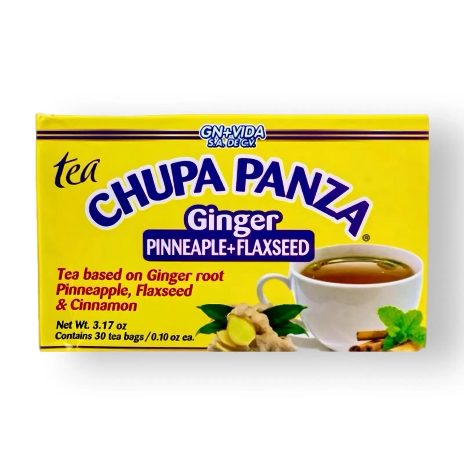 GN+Vida Botanical Tea Blend – 30 Tea Bags (3.2 oz) – Ginger, Pineapple, Flaxseed & Cinnamon – Traditional Herbal Infusion – Caffeine-Free | Mezcla de Té Botánico GN+Vida – 30 Bolsitas – Jengibre, Piña, Linaza y Canela
