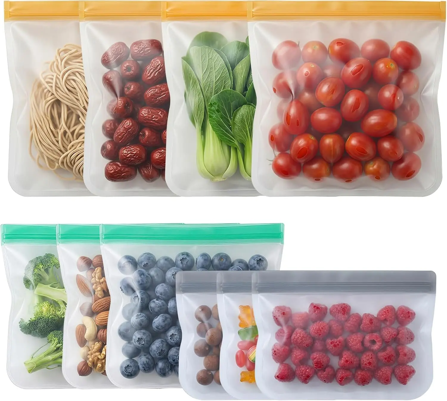 Reusable Freezer Bags 10-Pack, Leakproof BPA-Free Food Storage Bags - Snack, Sandwich, Gal Sizes for Meal Prep, Kitchen Storage