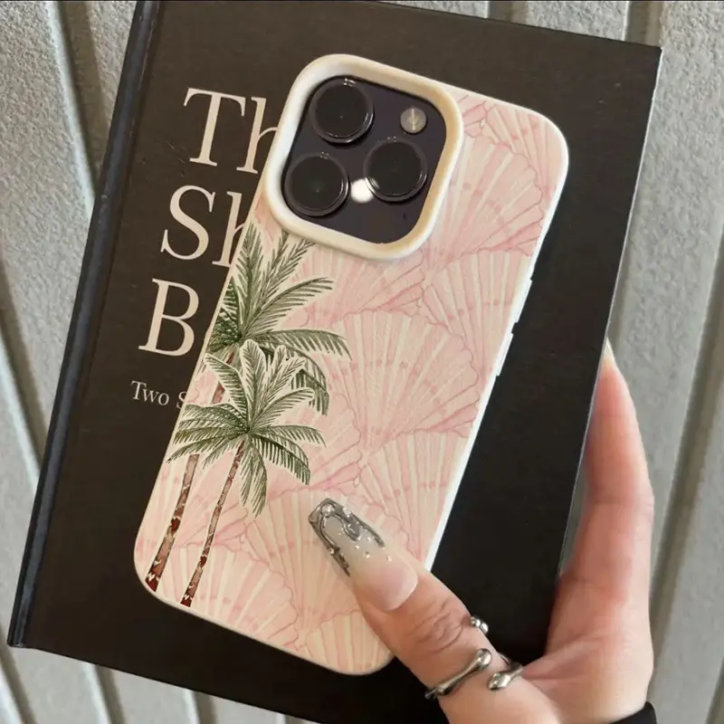 Coconut Palm & Pink Seashell Soft TPU Cellphone Case - Shockproof, Full Protection Phone Accessory for iPhone 13, XS Max, 14 Pro Max, 15 Pro, Simple Sophisticated Handheld Device Accessory, Accessories