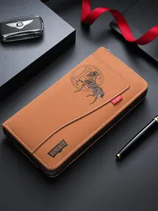 New Mad Horse Leather Men's Durable Wallet Vintage Style PU Zipper Bag Fashion Short Card Holder Coin Pouch