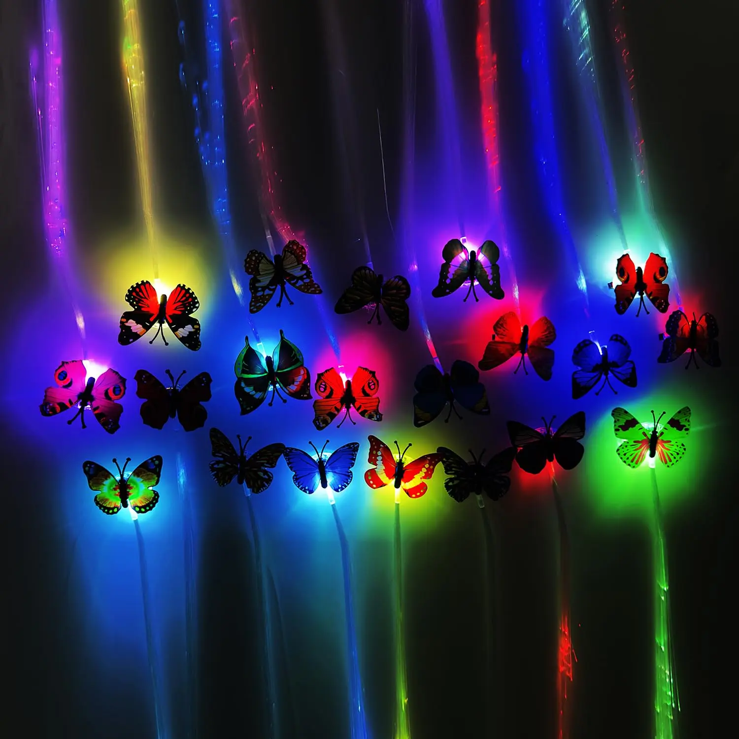 20pcs Mixed Color Patterns LED Butterfly Hair Clips with Flashing Lights - 13 Inch Festive Party Accessories, Battery Included, Birthday & New Year Must-Have Gifts for Costumes, Music Festivals