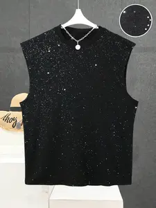 Men's Casual Plain Sleeveless Vest Tops, Full Print Fine Glitter Starry Design, Simple Style, Versatile Fit, Perfect for Students and Trendsetters