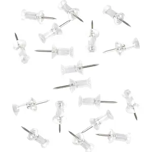 100-Pack Push Pins Tacks, Clear Plastic Head, Steel Point, Thumb Tacks for Wall Corkboard Map Calendar Photo - Home Office Craft Projects Heavy Duty Head Pin