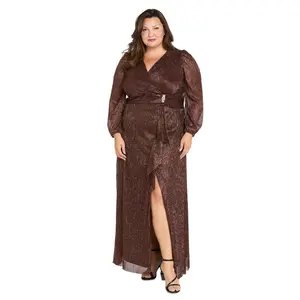 Crinkle Pleated Maxi Dress with Ruffle Cascade & Wrap Bodice - Plus